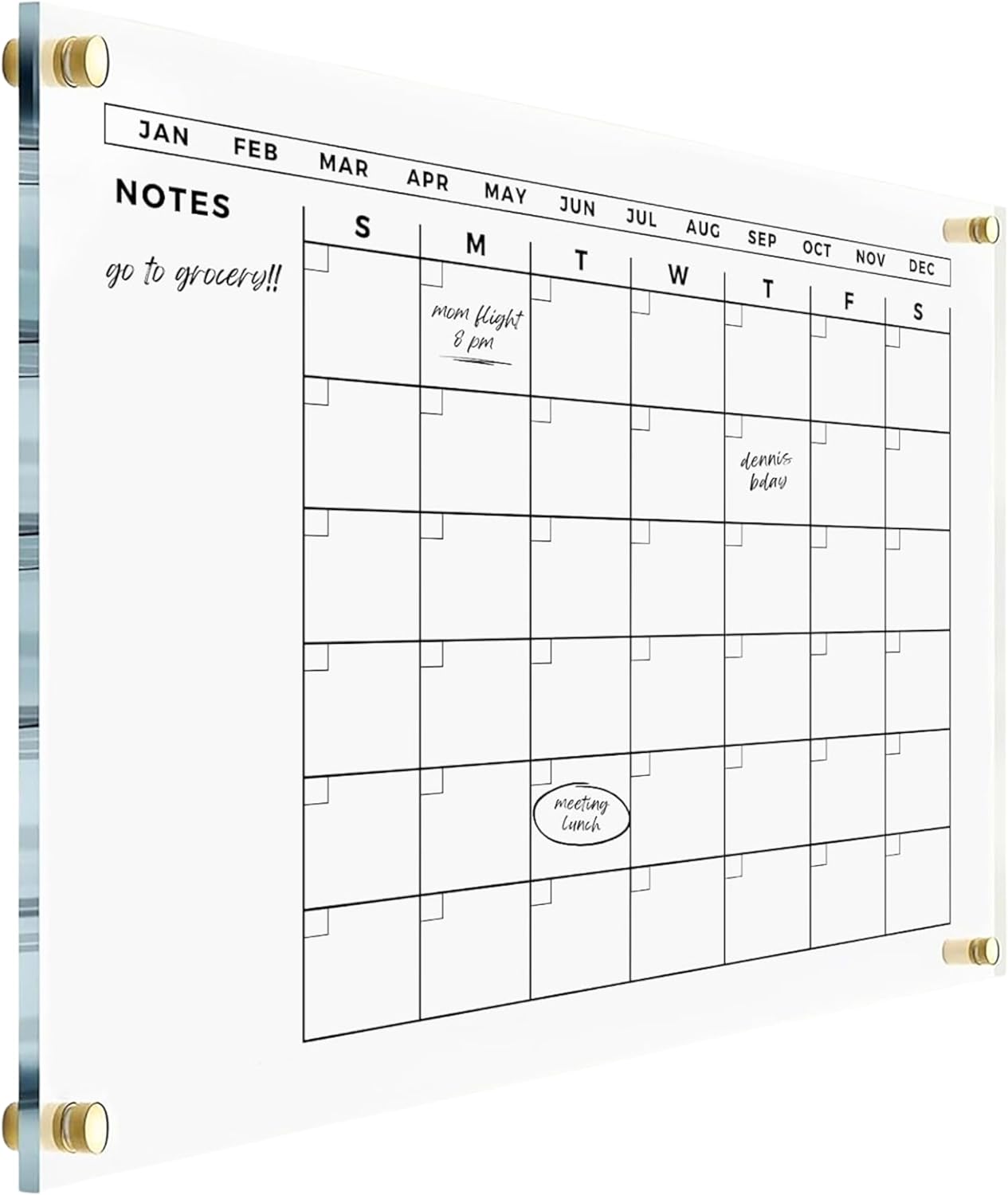 Large Acrylic Calendar with Gold Hardware - Dry Erase Monthly Acrylic Planner - Calendar 2026 Family Dry Erase Wall Calendar (18x14 (Small))
