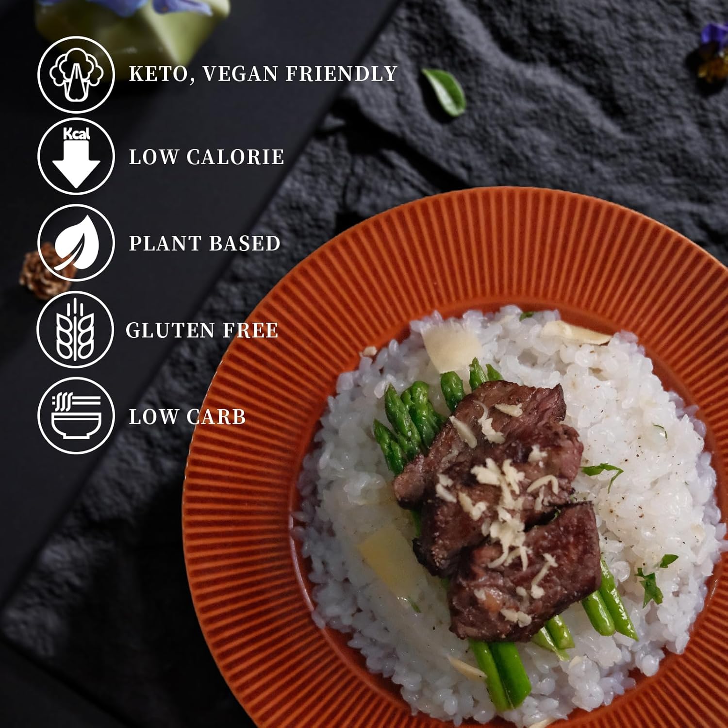 YUHO Shirataki Konjac Keto Rice: Gluten Free Plant Based Low Carbs Vegan Fat Free Noodle Rice - 8 Pack Inside 53.61 OZ Rice 8 Pack