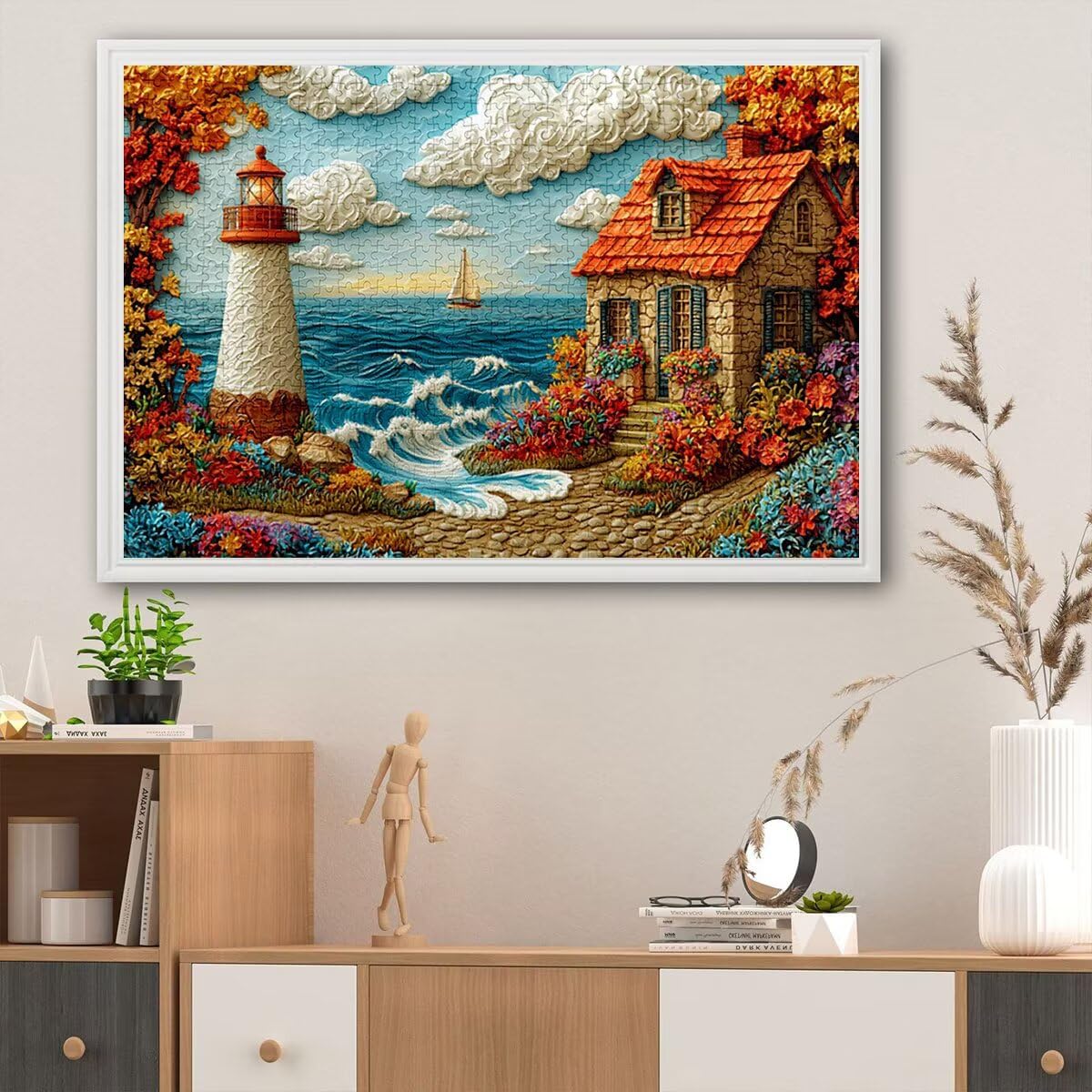 Puzzle 4000 elementów, krajobraz, latarnia morska, 4000 elementów, drewniane puzzle dla dorosłych, trudna łamigłówka, gra logiczna dla całej rodziny, drewniane puzzle dekoracyjne do salonu, prezenty
