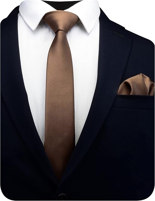 GUSLESON 2.4" Slim Necktie and Handkerchief Set For Men Solid Skinny Tie