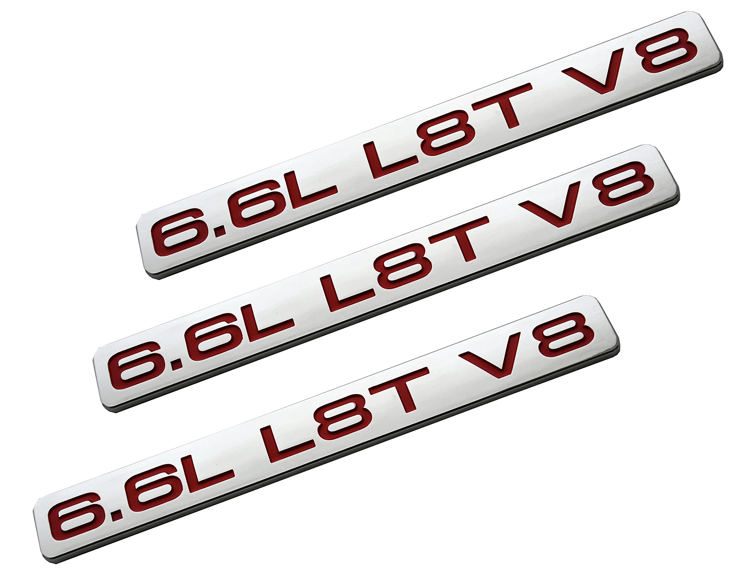 3pcs 6.6L L8T V8 Liter Gas Engine Hood Emblems 3D Badge Door Decal Sticker Replacement for 2019-2022 Chevrolet Silverado 2500HD 3500HD (Chrome Red)