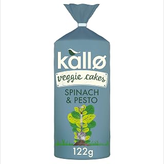 Kallo Spinach & Pesto Veggie Cakes, Lentil & Pea Puffed Crackers Made From Plants, Low Fat Healthy Snacks for Adults & Children, Vegan Friendly, Gluten Free, No Artificial Flavours