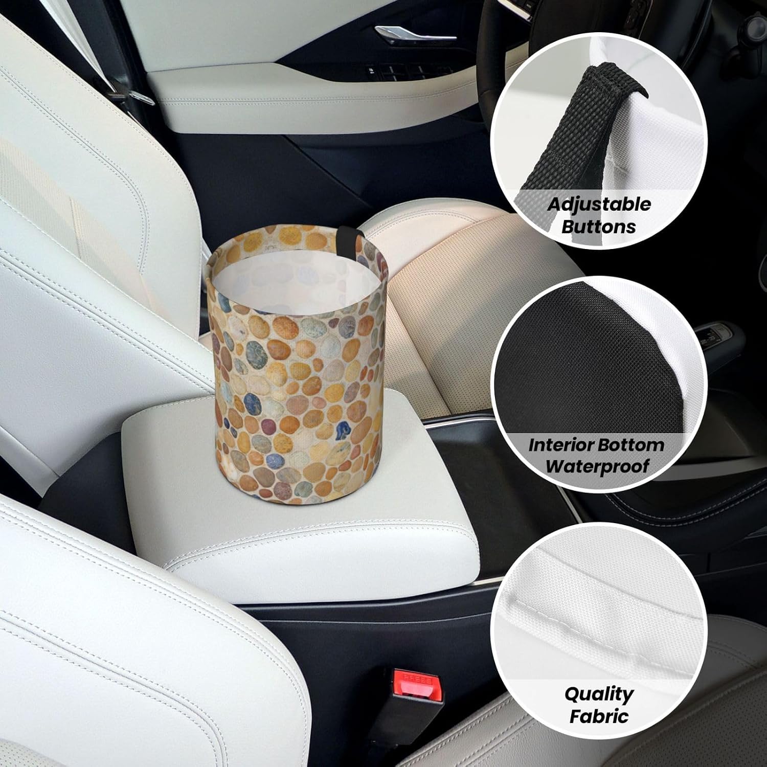 Cobblestone Print Car Garbage Can Waste Basket for Cars - Back Seat, Floor, Cars Accessories