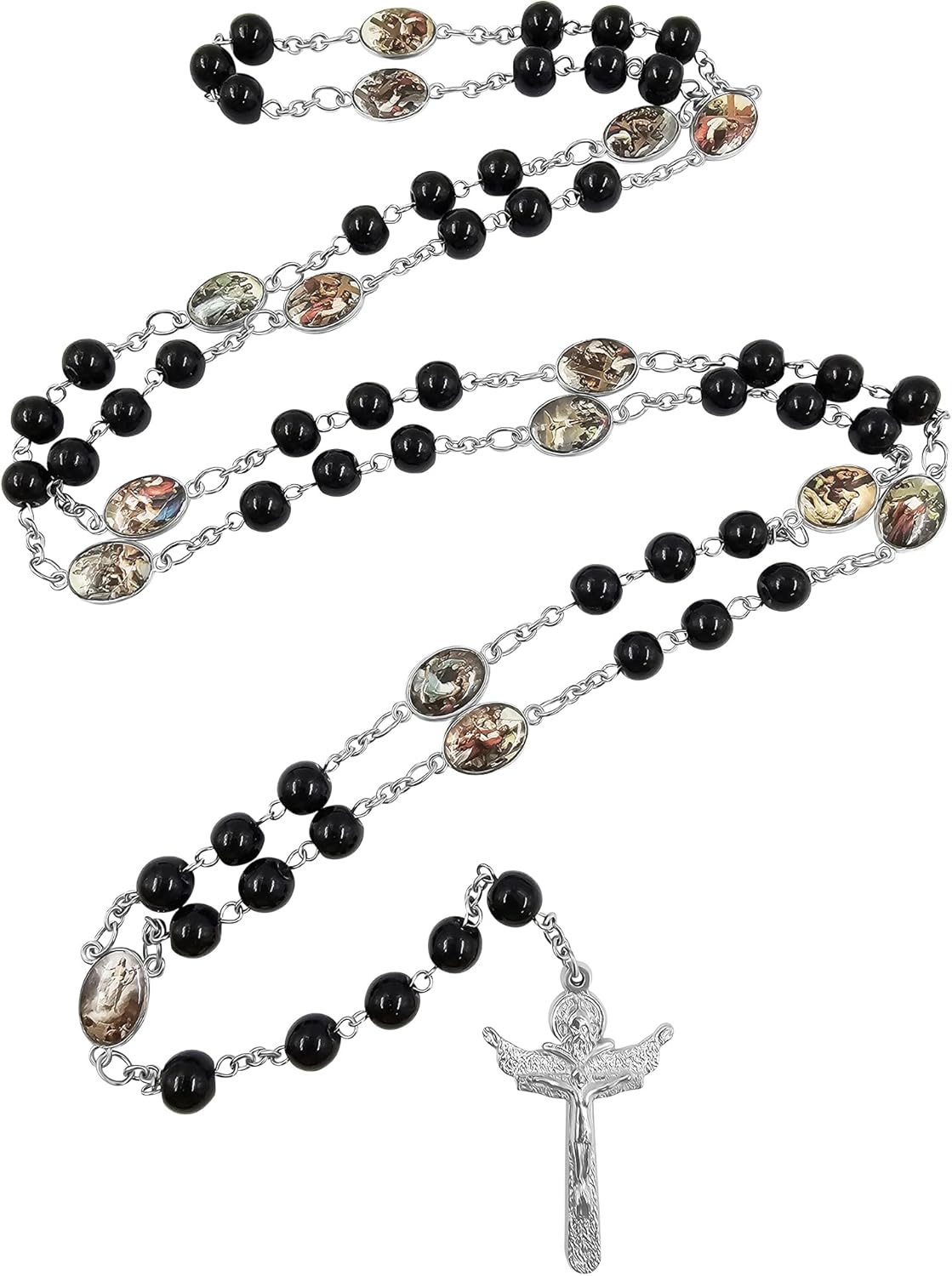 TALISMAN4U Stations of the Cross Rosary Chaplet Black Glass Beads Catholic Necklace for Men Women Holy Trinity Crucifix Cross Religious Gift Jewelry with Rosary Box & Prayer Booklet - Image 8