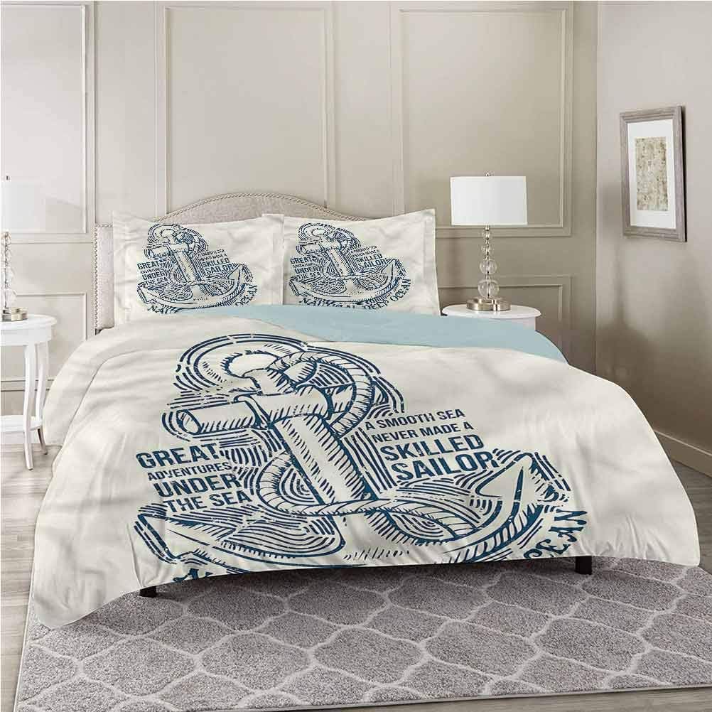 Washed Duvet Cover Set, Anchor,Vintage Nautical Sea, King Size Ultra