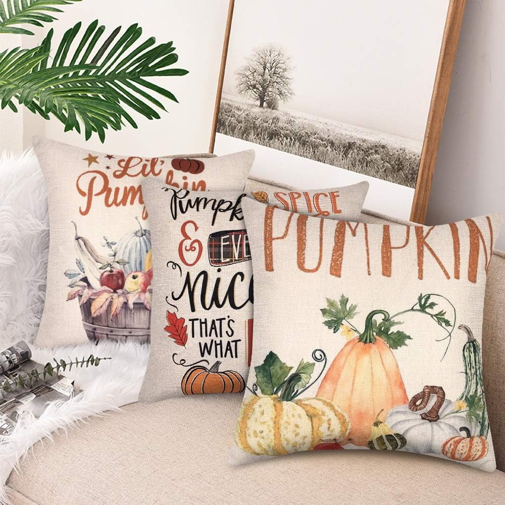 Fall Pillow Covers 18x18 Set of 4, Thanksgiving Farmhouse Autumn Decorative Throw Pillow Covers, Cushion case Set for Sofa, Couch, Bed and Car