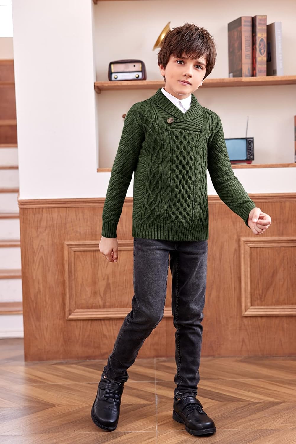 Makkrom Toddler Pullover Sweaters Shawl Collar Cable Knit Sweaters Long Sleeve Warm Outwear Spring Fall Winter - Image 2