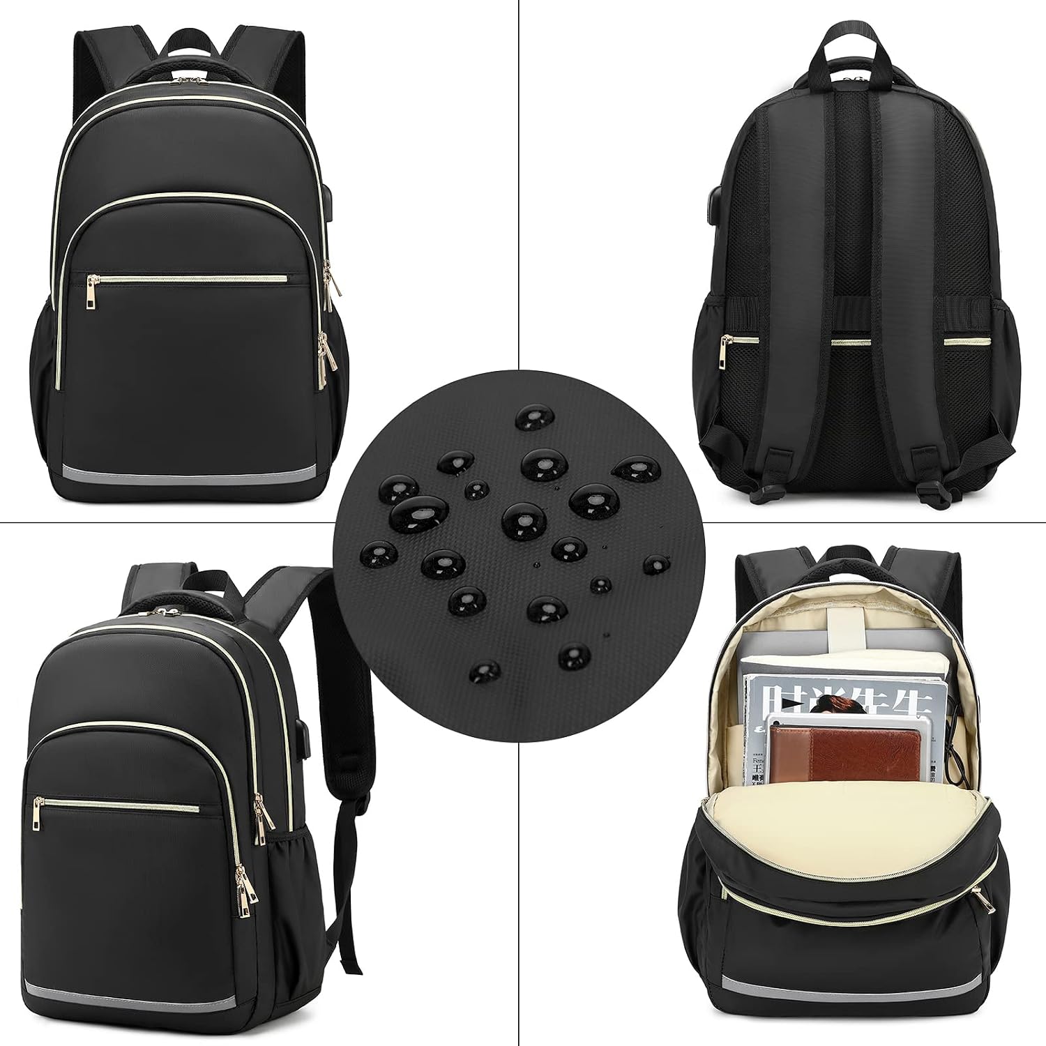 Hot Deals BLUBOON Backpack for Women 15.6 Inch Laptop Bookbag College School Backpack Girls Floral Schoolbag Compartment Daypack for Business Travel with USB Charging Port and Headphone Interface(Black)