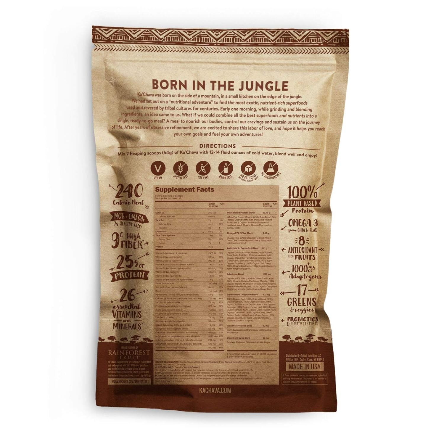 Ka'Chava Meal Replacement Shake - A Blend of Organic Superfoods and Plant-Based Protein - The Ultimate All-In-One Whole Body Meal. (Vanilla) 900g Bag = 15 meals (60g serving size) : Grocery & Gourmet Food