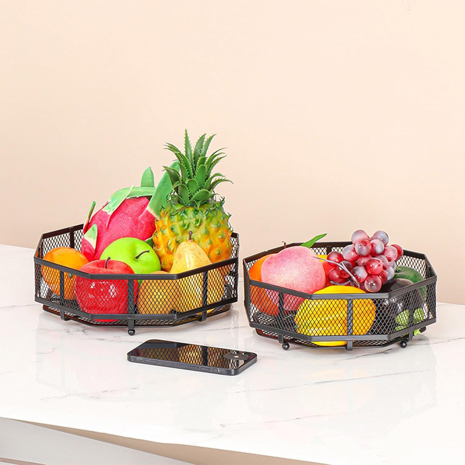 2 Pieces Fruit Baskets For Kitchen Decoration Metal Vegetable Holder Snacks Storage Organizers For Home And Office Storage Organizers