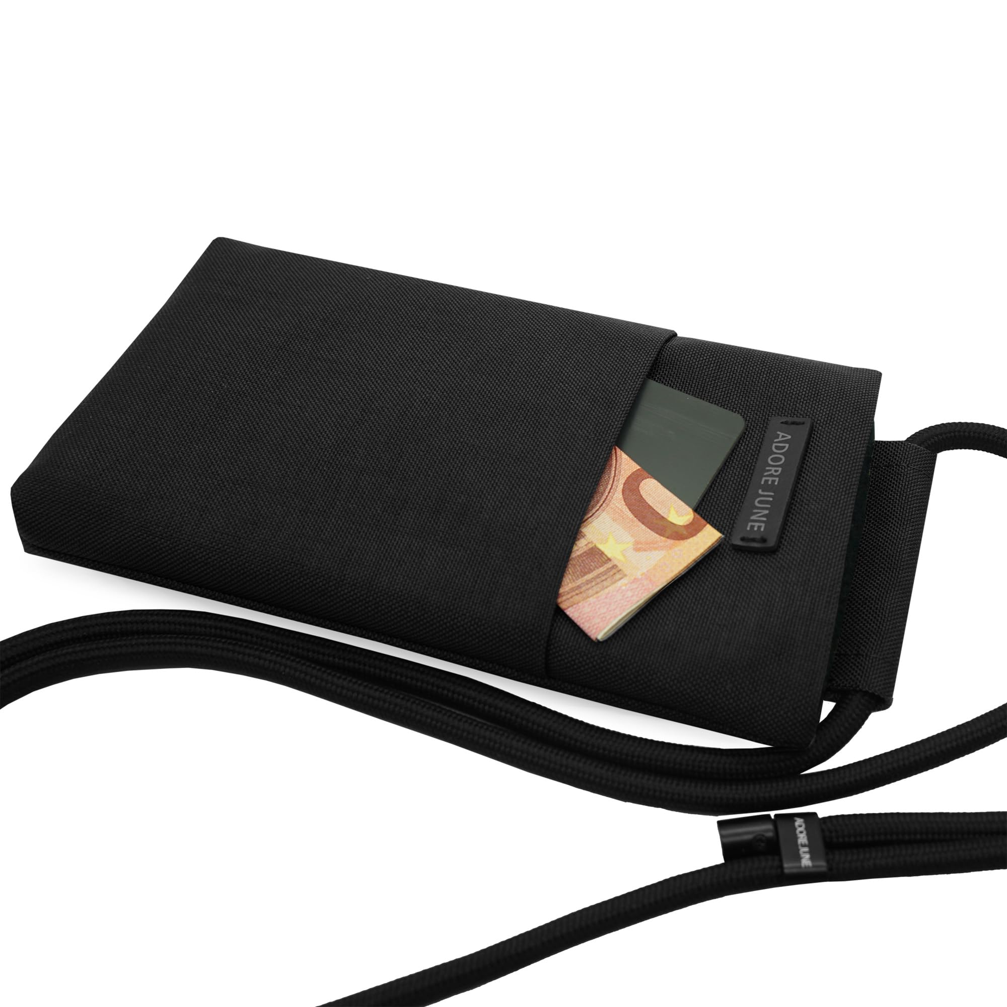 Adore June Move Handy Umhängetasche Crossbody 6,7-7,0 Zoll Schwarz | Kompatibel mit iPhone 17 Pro Max, iPhone 16 Pro Max, Galaxy S26 Ultra / S25 Ultra - verstellbares Band, gefertigt in Europa