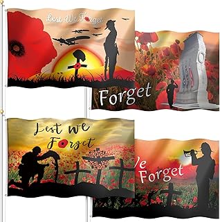 4 Pieces Lest We Forget Flag Poppy Remembrance Flag Remembrance Day Flag Polyester Sunday Poppy Flag Double Side Heavy Duty Flag for Heroes Moderating Remembrance
