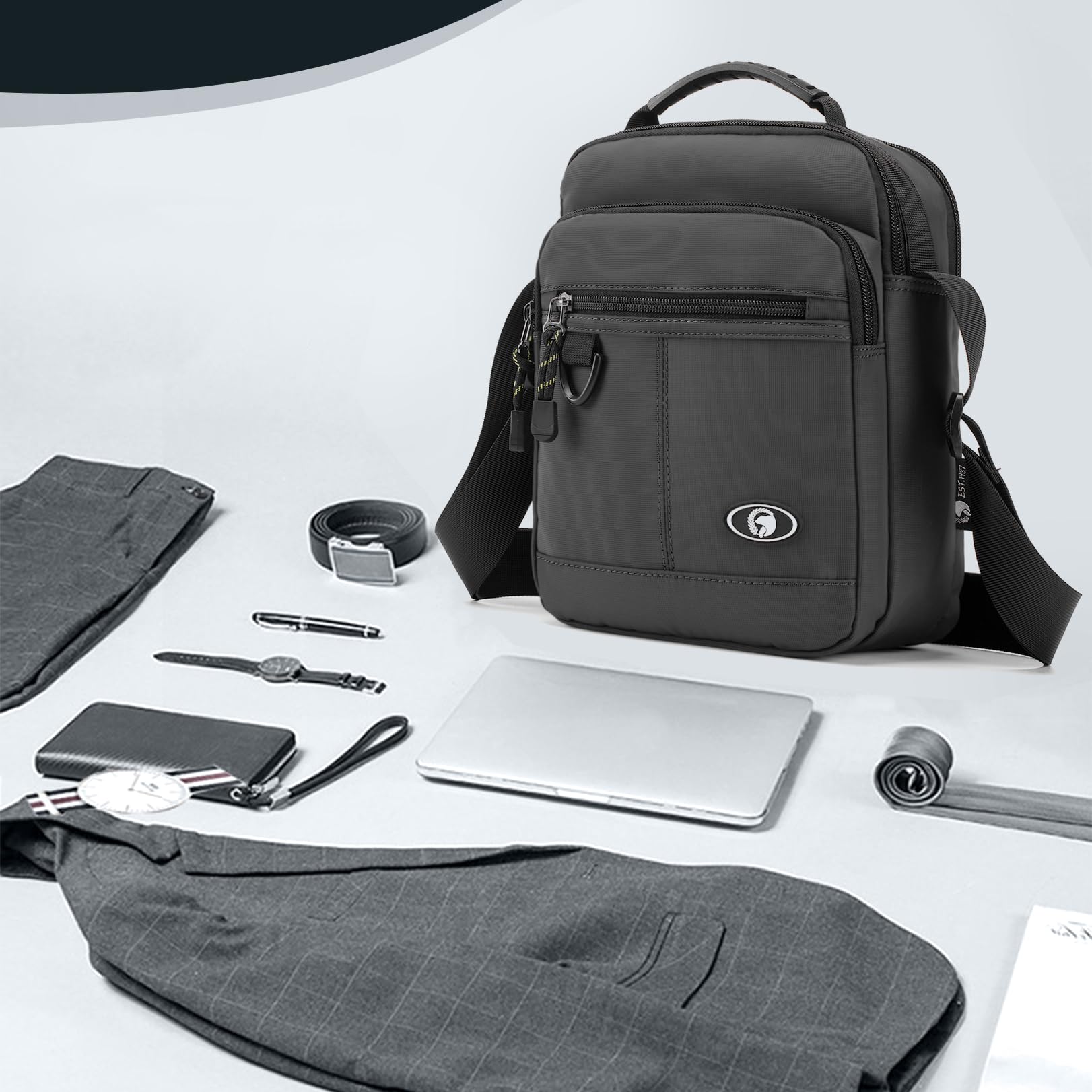BAGZY Sacoche Homme Bandouliere Sacoche Homme Sac a Main Oxford Sacoche Tablette Pochette Epaule Homme Besace de Voyage école Travail Sac Porté épaule Sport Bourse Pochette Cartable