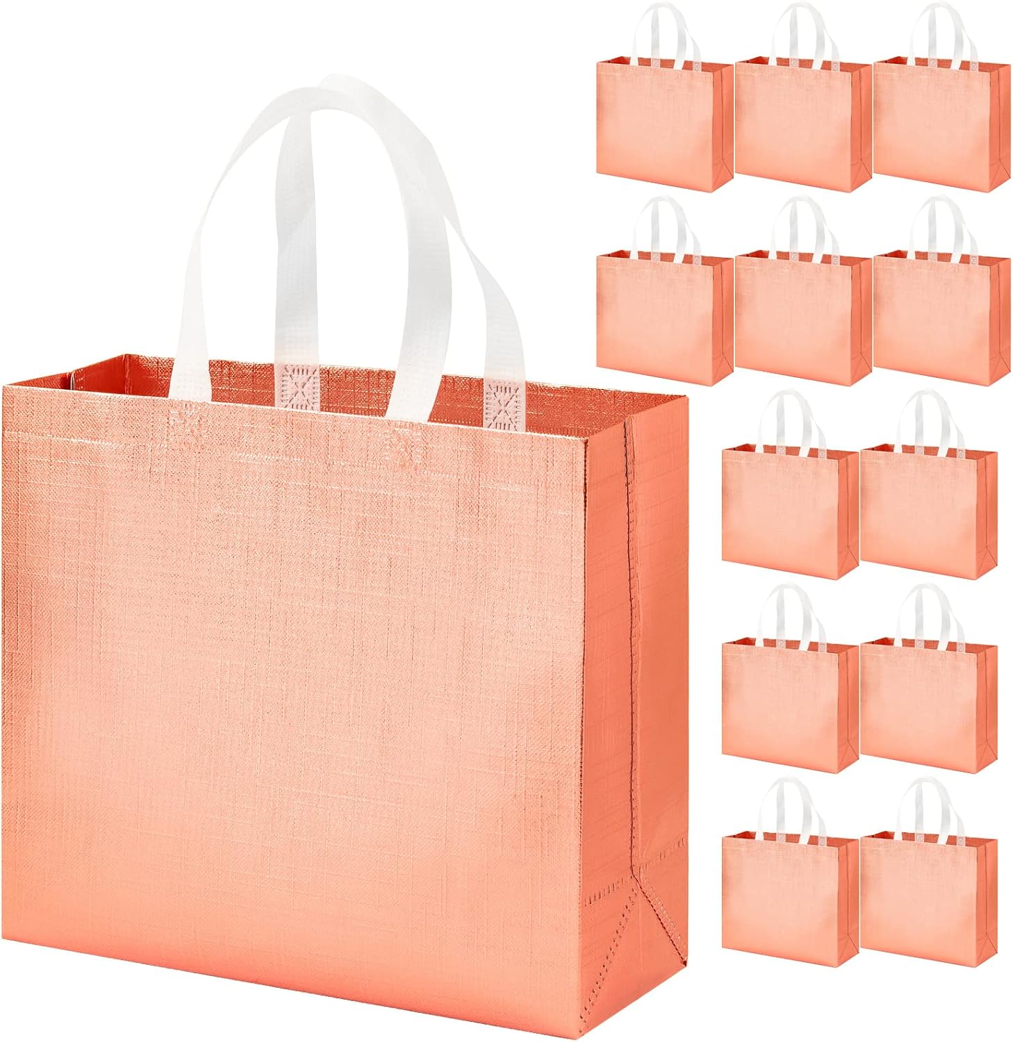MEJOY 12Pack Rose Gold Gift Bags Set, Glossy Reusable