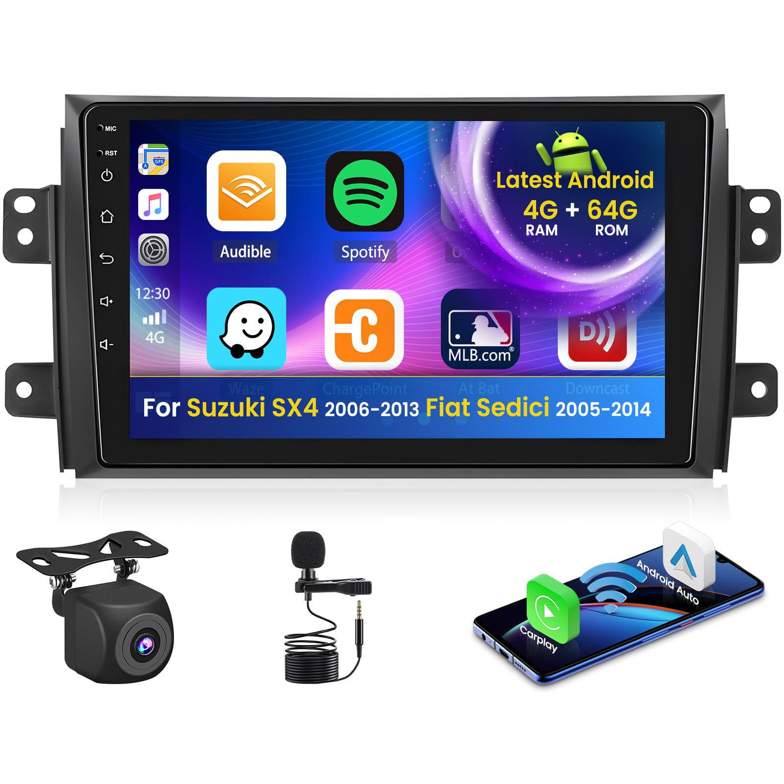 Inefala 4+64G Android 15 Stereo para Suzuki SX4 2006-2013 Fiat Sedici 2005-2014 con Wireless Carplay y Android Auto, 9'' Radio Pantalla con Bluetooth 32EQ GPS FM/RDS SWC AHD Cámara Inversa