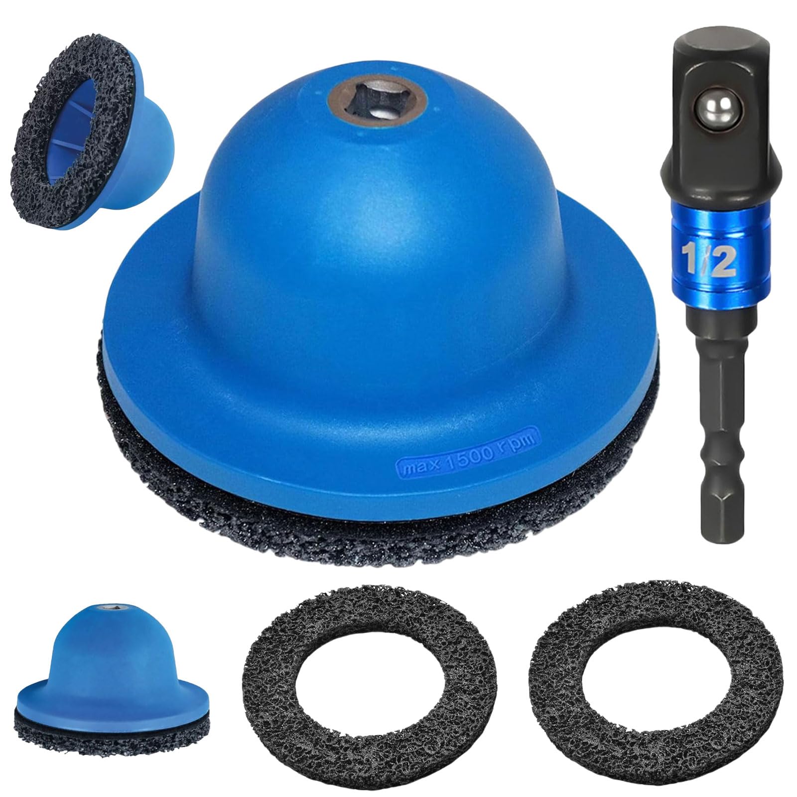 Smerigliatrice per mozzo ruota auto, 4 pezzi, con 2 ruote abrasive in silicio e 1 trazione quadrata, smerigliatrice a testa sferica per avvitatore a percussione da 1/2", diametro esterno 150 mm