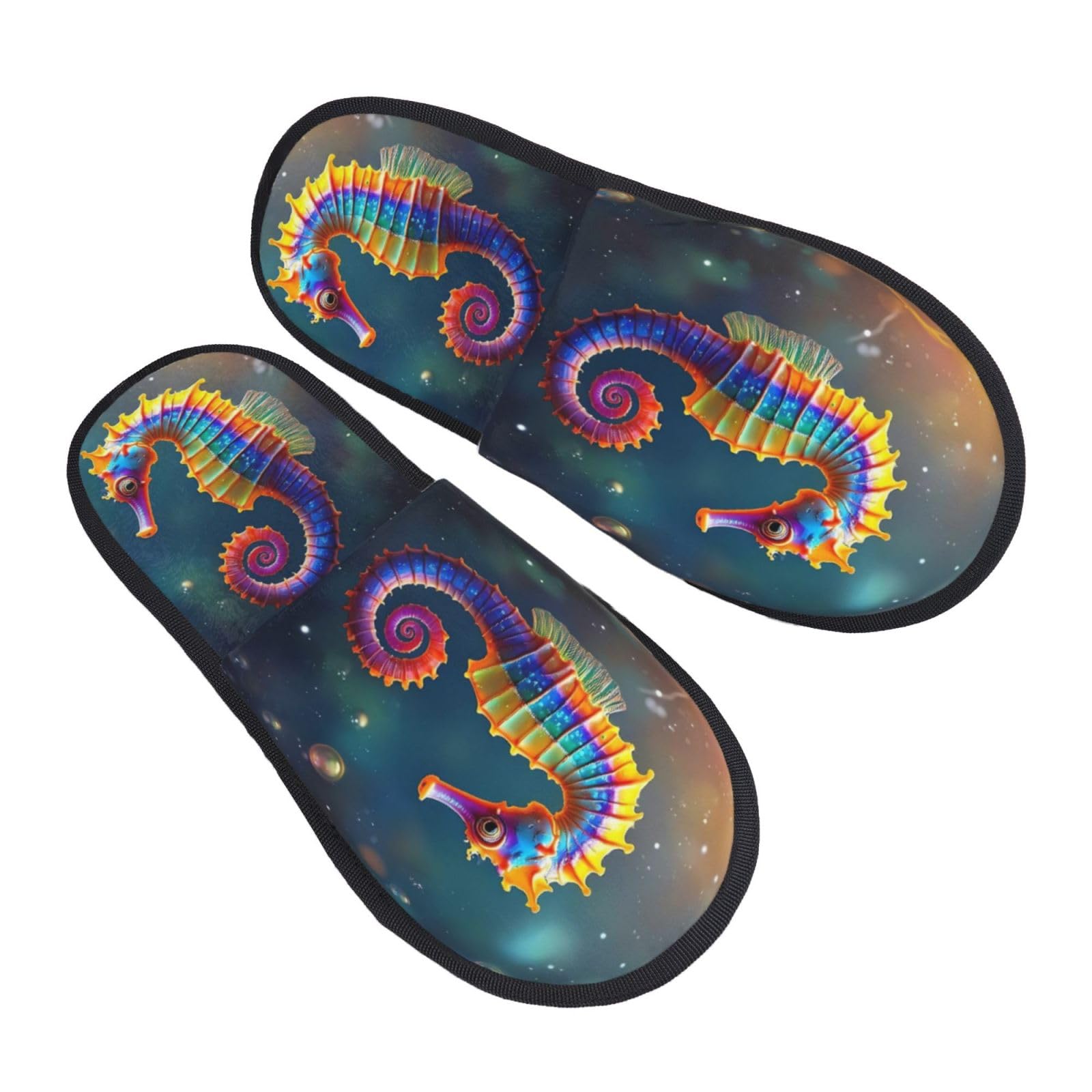 Neon Sea Horses Underwater Realm Pattern Home Slippers Comfy Fuzzy Slippers Plush House Slipper For Hotel Party Bedroom