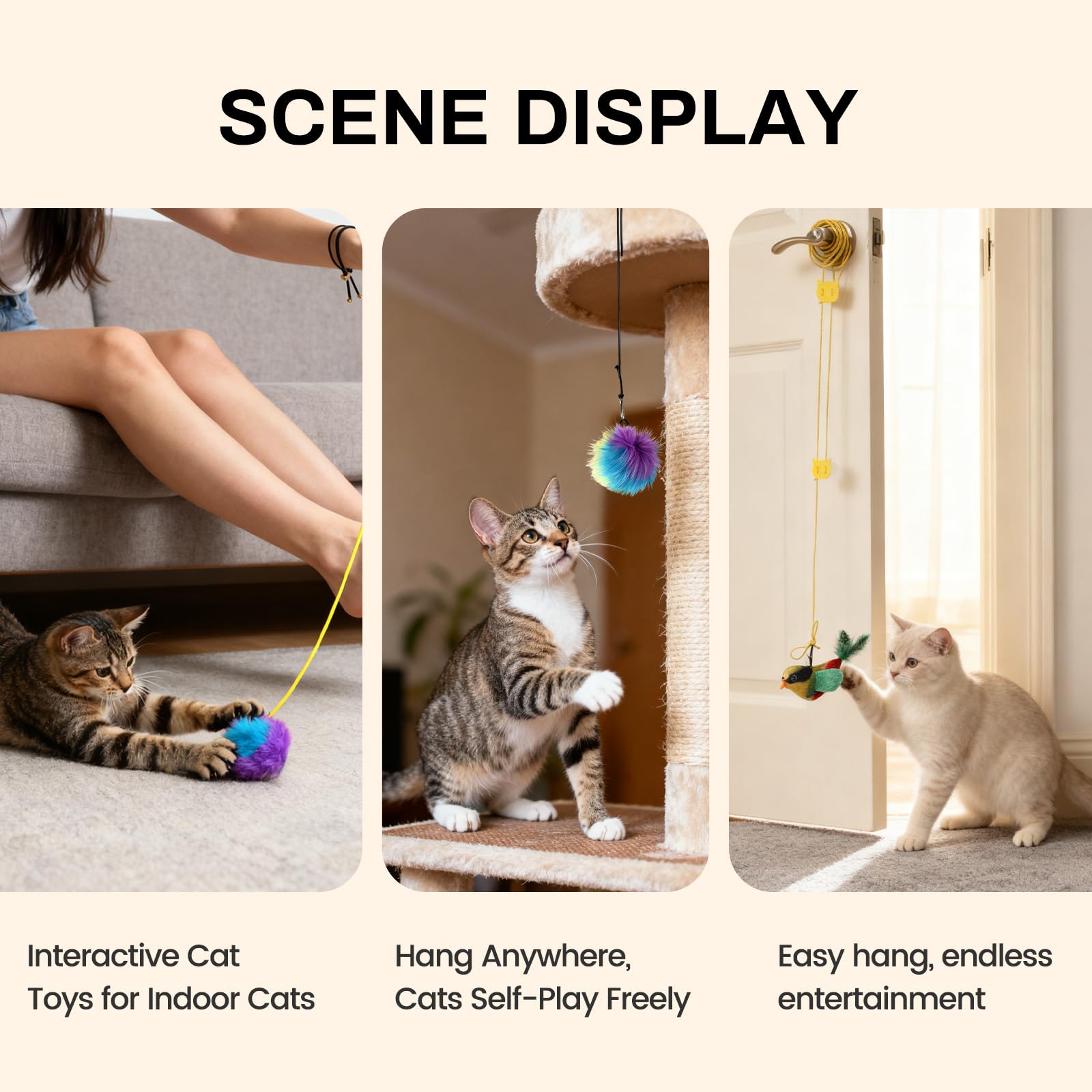 Interaktives Katzenspielzeug für Indoor-Katzen, lustiges Selbstspiel-Hängetürspielzeug für Kätzchen, 2 Stück, Türhänge-Vogelspielzeug mit quietschendem Geräusch für gelangweilte