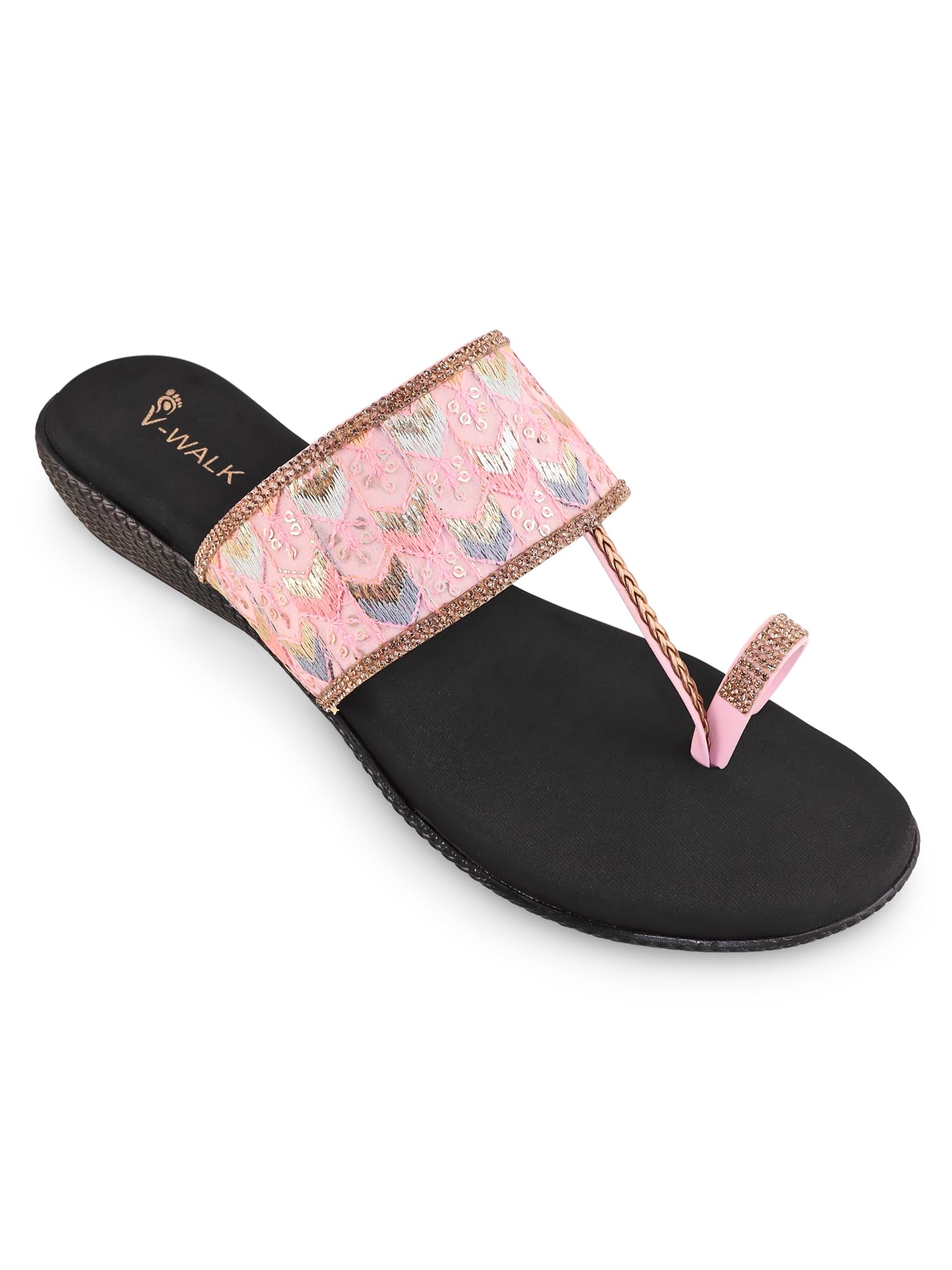 V-WALK Embroidered Slip-ons Ethnic Flats | Toe-Ring Festive Chappals for Women | Womens Fashion, Office & Ethnic Sandals | Pink (B0D466224L) Amazon Price History, Amazon Price Tracker