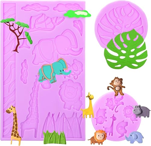 Moldes de silicona para fondant, elefante, jirafa, mono, león, fondant, hojas de tortuga, nube, árbol, cocina, moldes para hornear para decoración