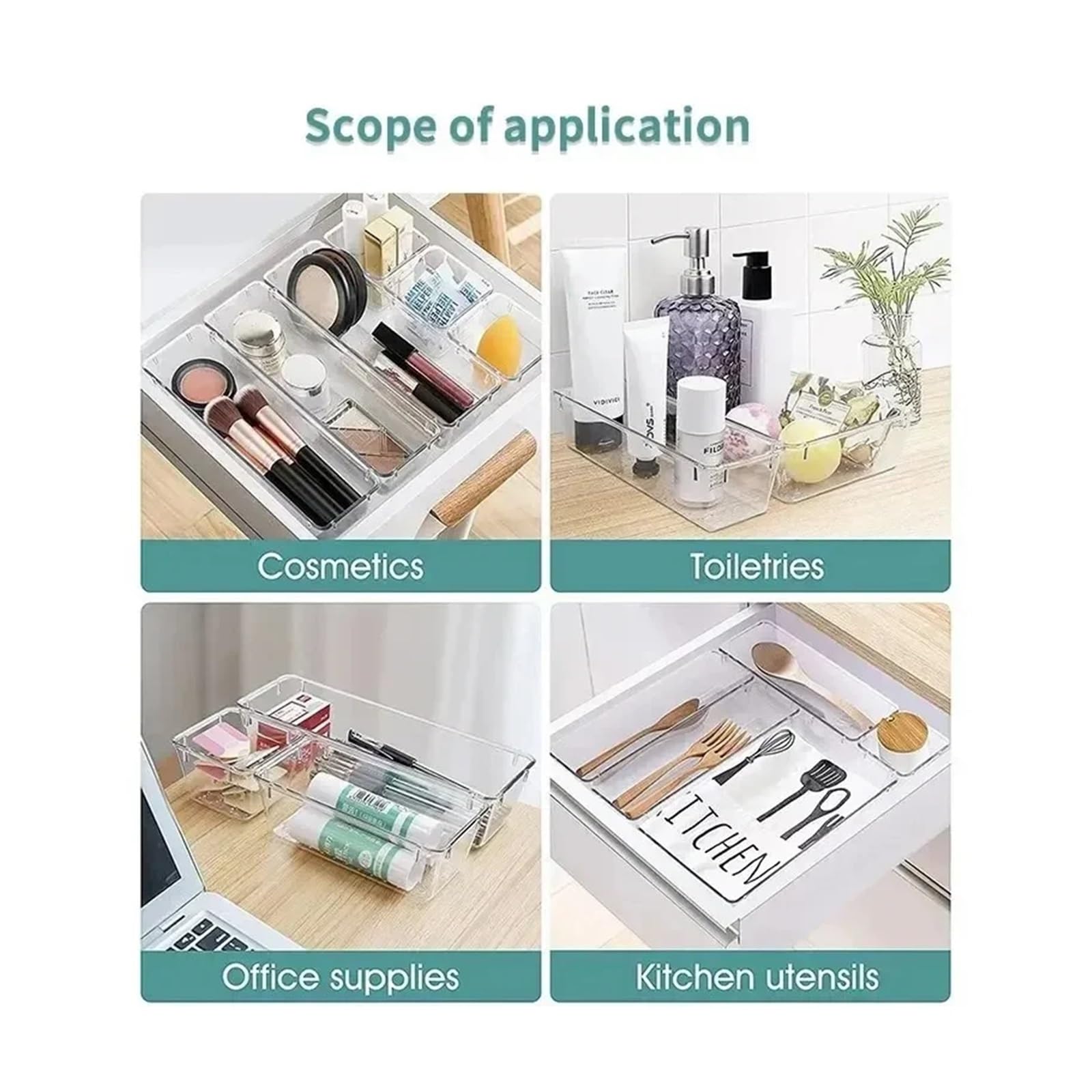 Cajas Organizadoras Cajones 8/13/25Pcs Drawer Organizers Set Clear Plastic Desk Divider Bins Bedroom Dresser Office Storage Box for Makeup Jewelries Kitchen(4pcs)