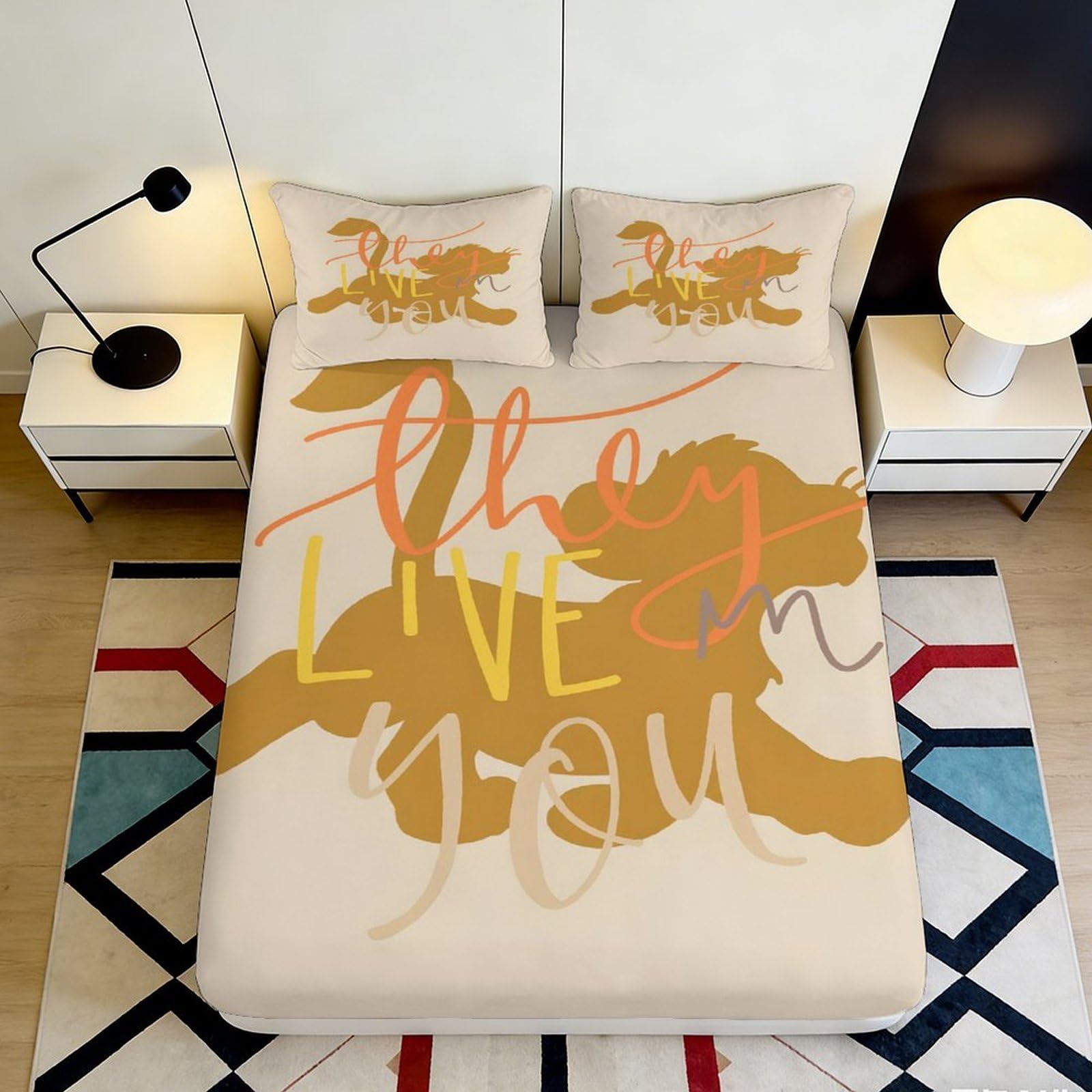 3D Printed Artistic Letter Fitted Sheet Microfiber Deep Pocket Non-Slip Bed Wrap Artistic Letter Mattress Fitted Cover Washable Bedding for Bedroom 140x200x25cm