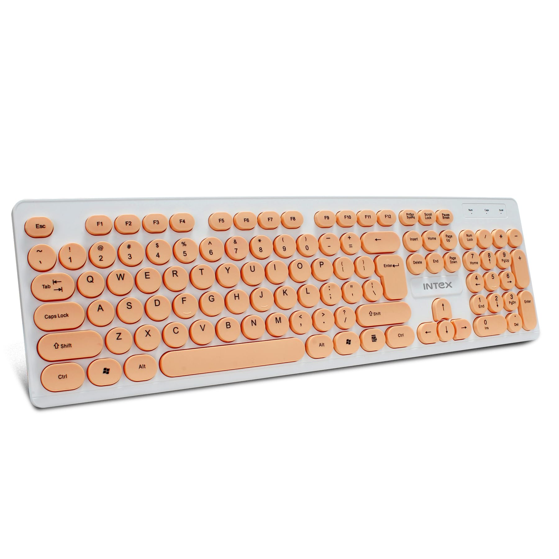 Intex Classy Wired Keyboard with 8 Million Keystrocks | Anti-Slip | Durable and Strong ABS Material | Retractable Stand | UV Coated Colour Keys | 1.45m Cable (White & Orange)-picture-36