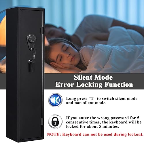 Miniatura 5 de KAER Rifle seguro de 3 a 5 pistolas, cajas fuertes para pistolas para rifles y escopetas consin óptica, armarios de pistola con caja de seguridad