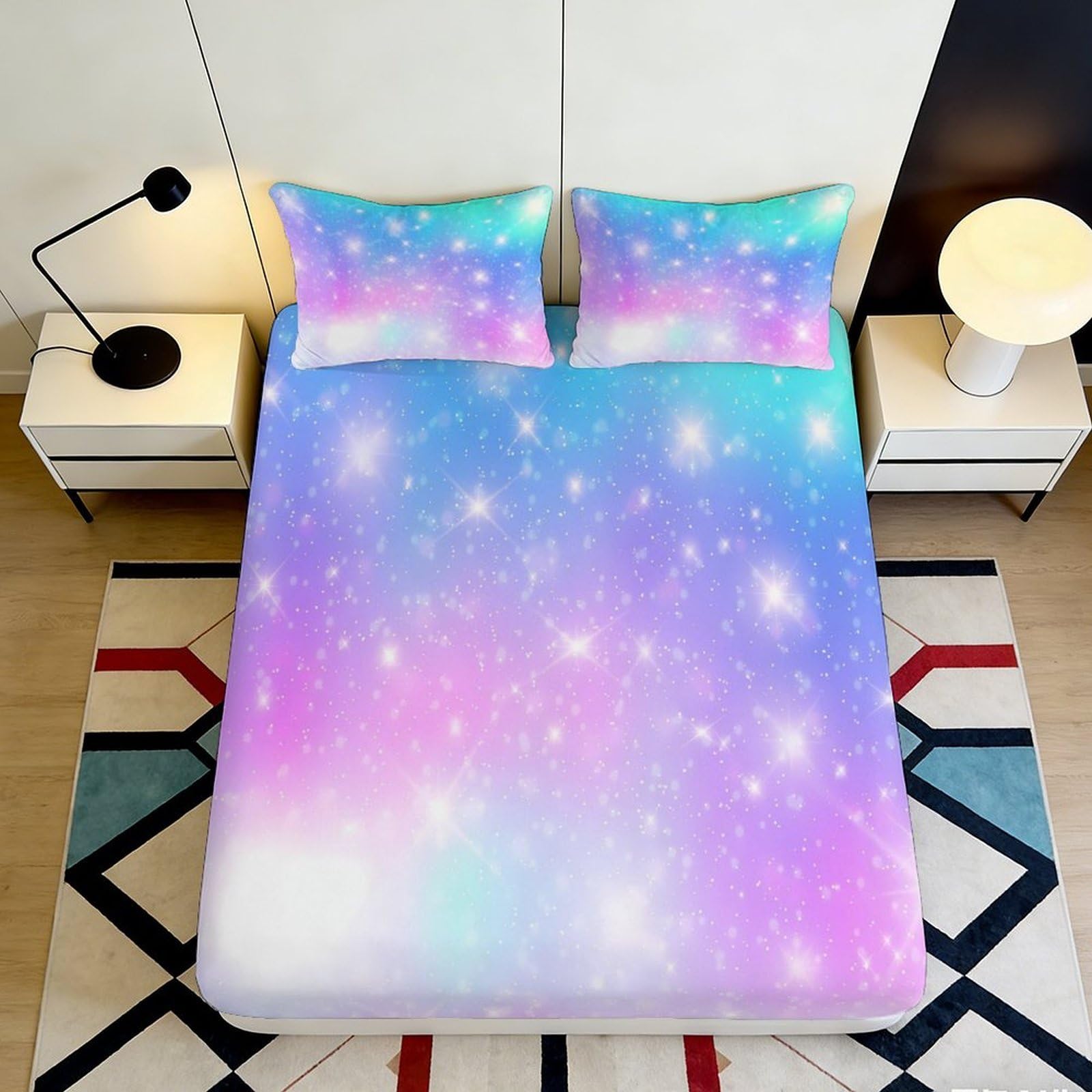 3D Printed Galaxy Starry Sky Fitted Sheet Microfiber Soft Breathable Cosmic Nebula Mattress Cover for Bedroom Dorm Dormitory Guest Room Decor 160x200x25cm