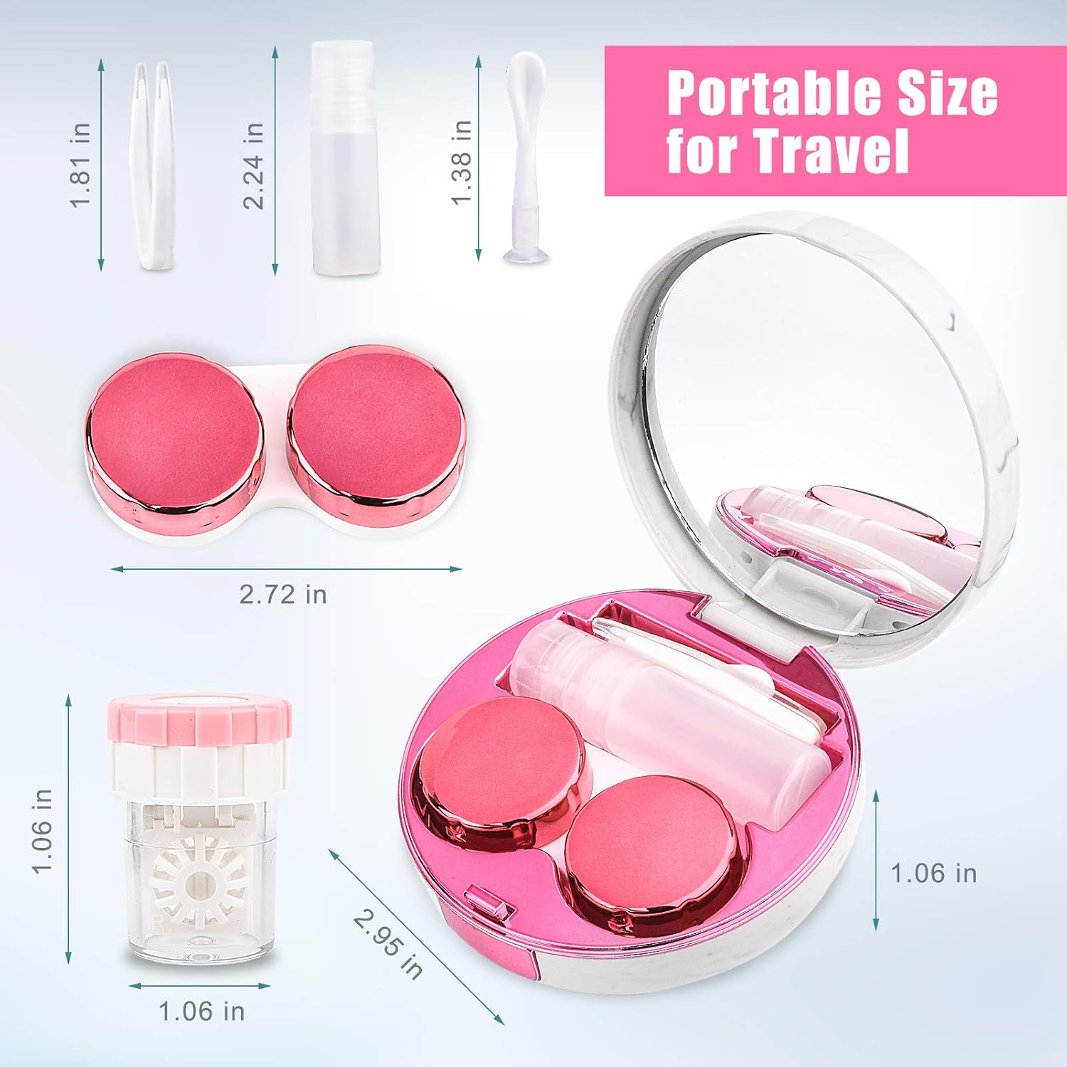 Contact Lens Travel Kit with Cleaner Washer, Portable Contact Box with Mirror Tweezers Remover Tool Solution Bottle for Daily Outdoor : Health & Household