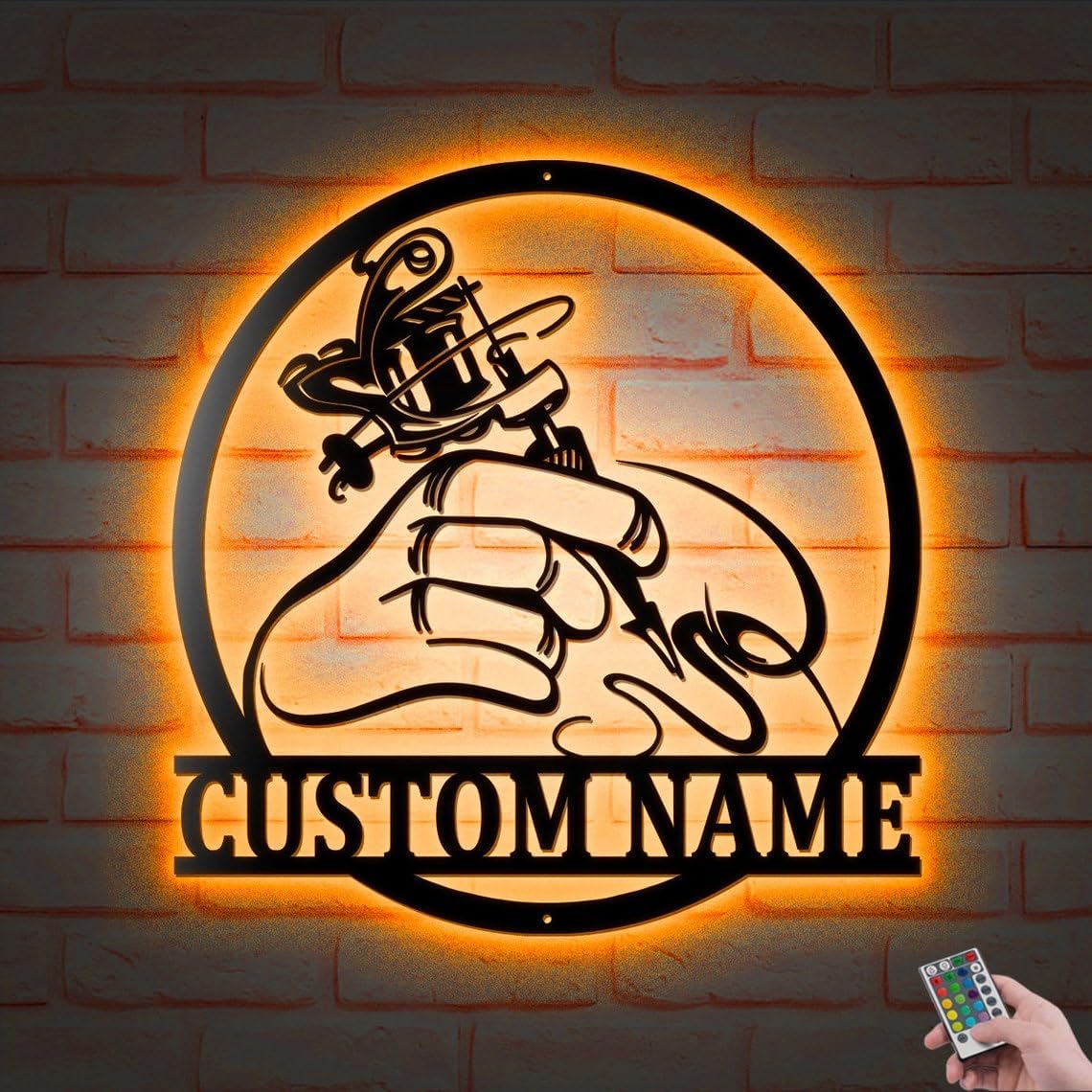 Personalized Tattoo Artist V1 Led Lights Metal Wall Art, Custom Name Tattoo Art Decoration Hanging for Home Housewarming Outdoor Metal