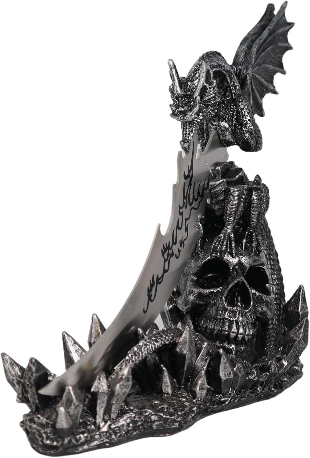 Skull and Dragon Blade Knife Holder, Dark Fantasy Letter Opener, Gothic Home Decor