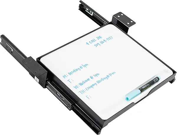 VIVO Under Desk Sliding 11 inch Pull-Out Whiteboard Drawer, Compact Dry Erase Board Note-Taking Workstation Organizer, White Surface, Black Frame, DESK-WB01S