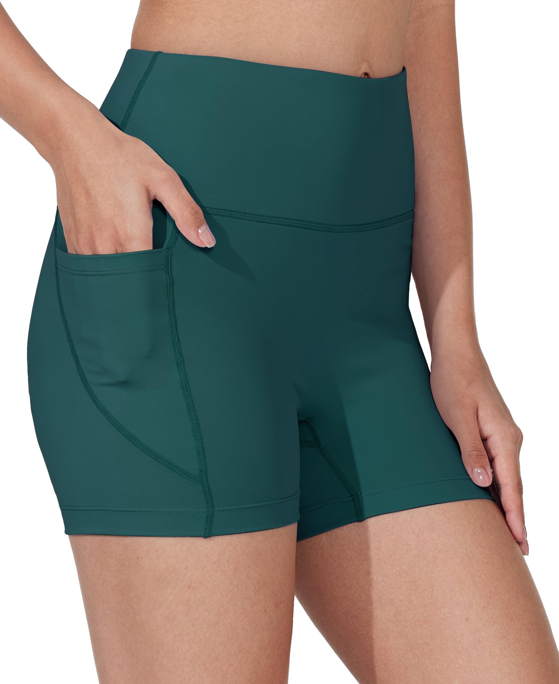 WIILIT 3" Damen Badeshorts UPF50 Badehose Bikinihose Schwimmshorts Hohe Taille Tummy Control Boardshorts Schnell Trocknend mit Innenfutter Taschen Türkis M