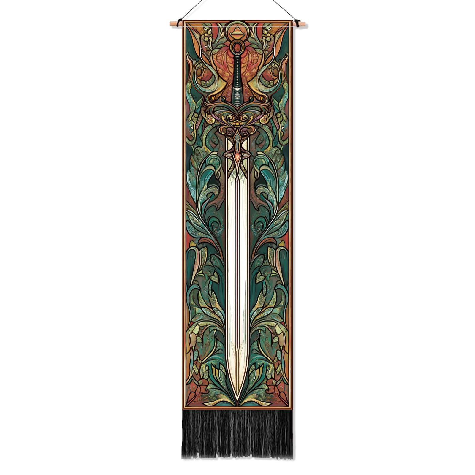 PLIGREAT Fantasy Sword Long Tapestry, Vintage Vertical Wall Tapestry Aesthetic Long Narrow Wall Hanging for Bedroom Living Room Bathroom Office Home Decorations, 130 x 33cm