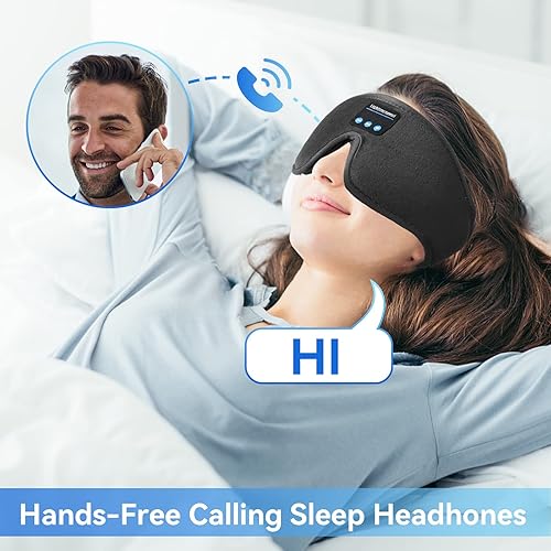 Miniatura 7 de Cubre ojos Bluetooth 5.0 inalámbricos 3D, audífonos para dormir lavables con altavoces estéreo ultradelgados ajustables, micrófono manos libres