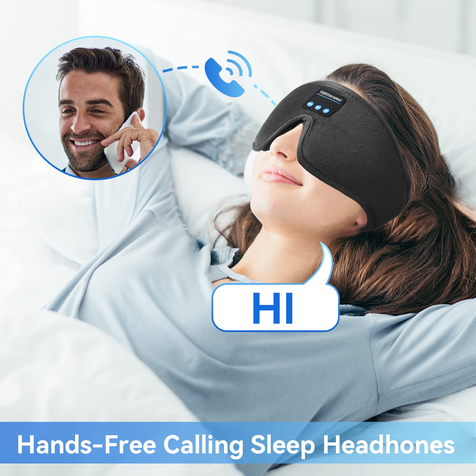 Sleep Headphones, Bluetooth 6.0 Wireless 3D Eye Mask, Lightimetunnel Washable Sleeping Headphones for Side Sleepers With Adjustable Ultra Thin Stereo Speakers Microphone Hands Free for Insomnia Travel — Amazon image 7