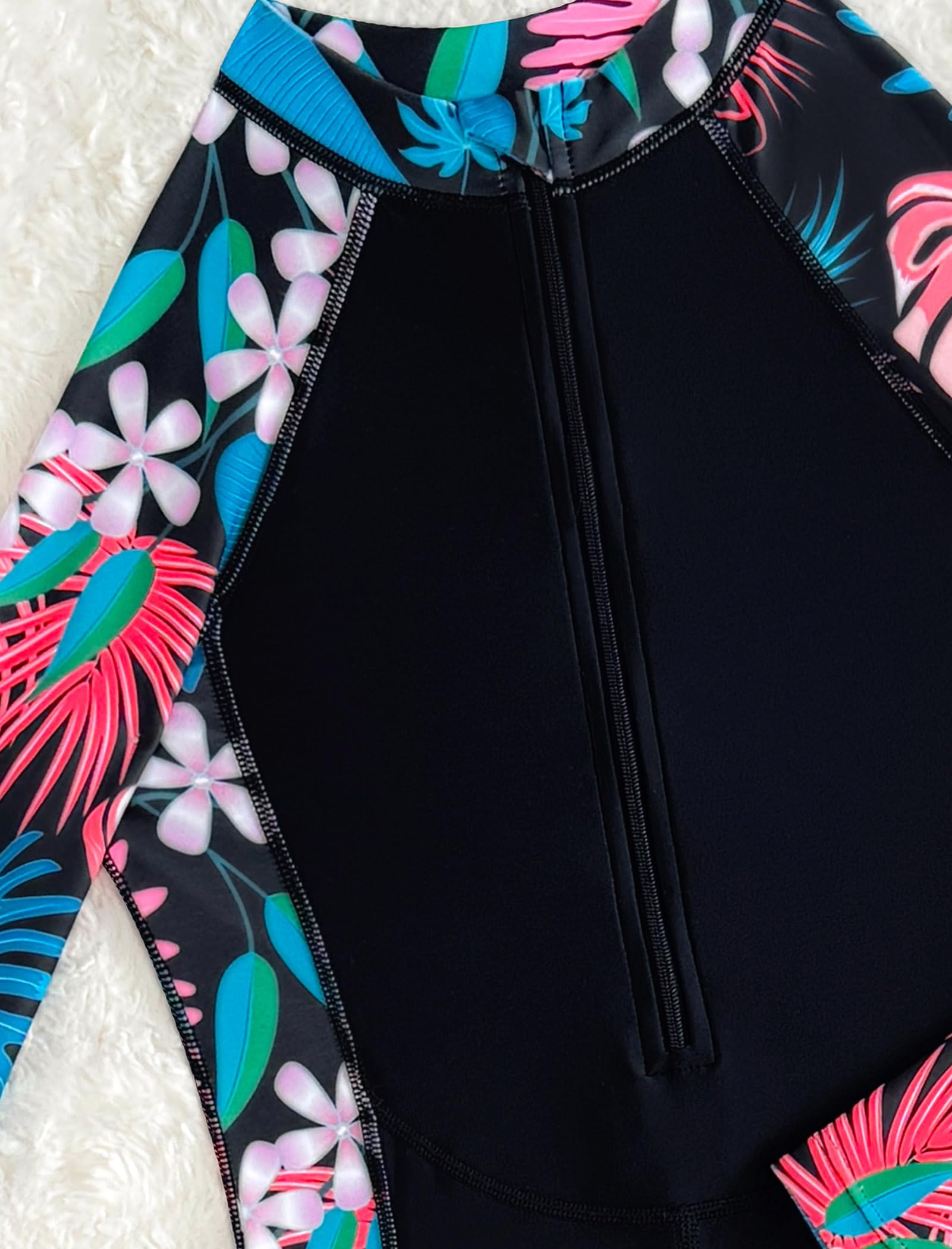 IMEKIS Maillot de bain une pièce pour fille - Manches longues - Imprimé floral - Fermeture éclair - UPF 50+ - Maillot de bain modeste pour sports nautiques