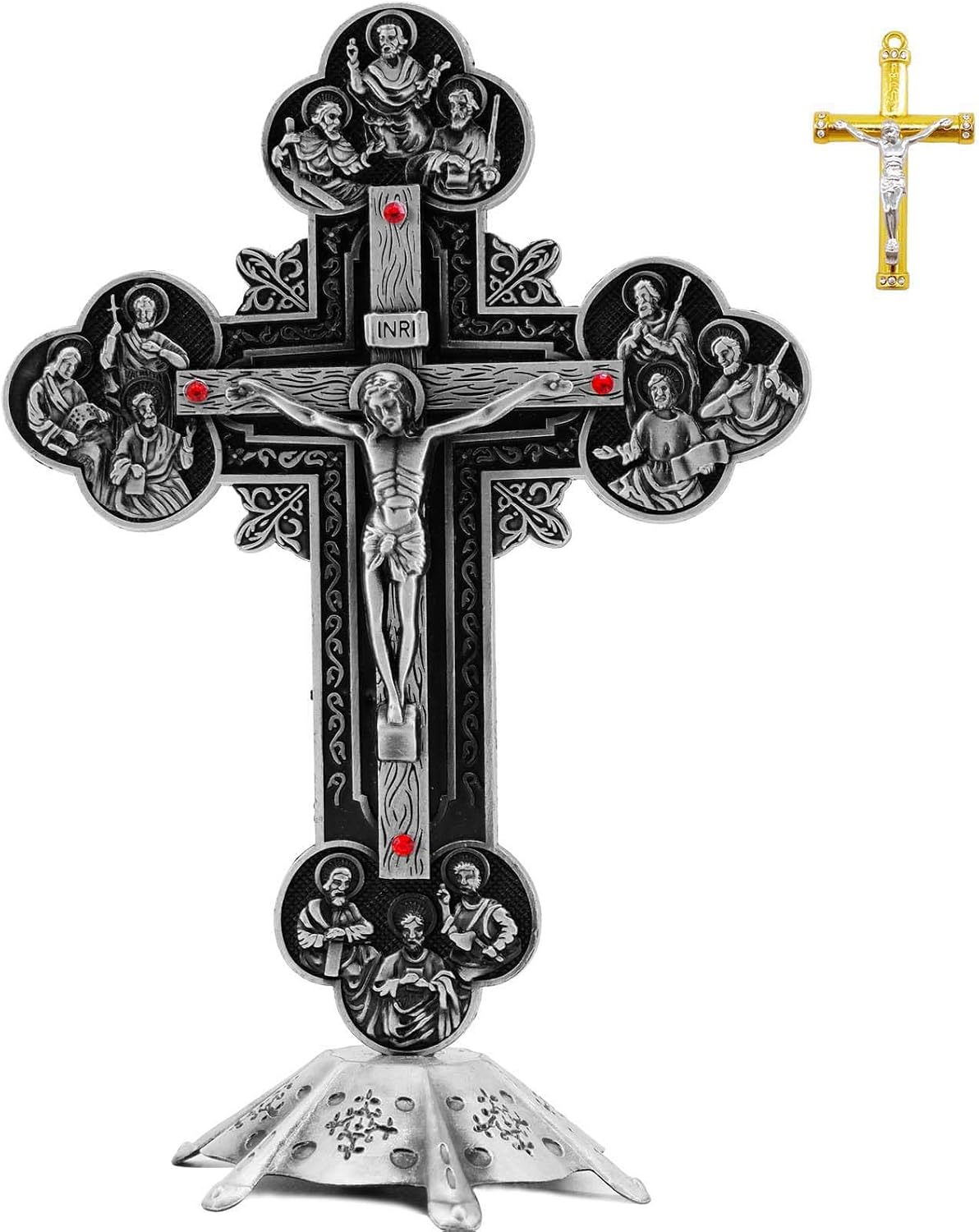 Jesus Altar Table Cross,Religious Crucifix Wall Decor with Stand,Metal Christian Wall-Mounted Ornament for Prayer,Catholic Ornaments