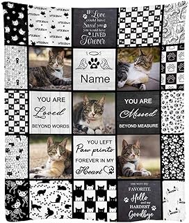 Customized Cat Memorial Gifts Cute Pattern Blanket 5 Pet Photos Throw Size Lightweight Paws and Bones Soft Flannel Fleece 30