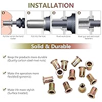 Vista 3 de 100 tuercas de remache M6, tuercas de inserción roscadas de cabeza plana M6 con cuerpo moleteado, Tuercas de inserción de acero al carbono chapado