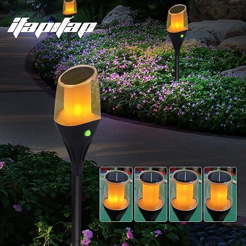 Miniatura 3 de IFAPIFAP Luces solares para exteriores, paquete de 4 luces solares con llama parpadeante, luces solares impermeables para jardín, luces solares de