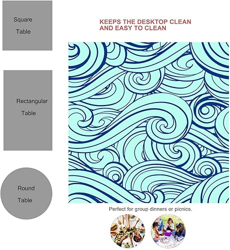 Miniatura 3 de Manteles retro con ondas oceánicas para mesa de 6 sillas, decoración de mesa de picnic pequeña para comedor, 54 x 54 pulgadas