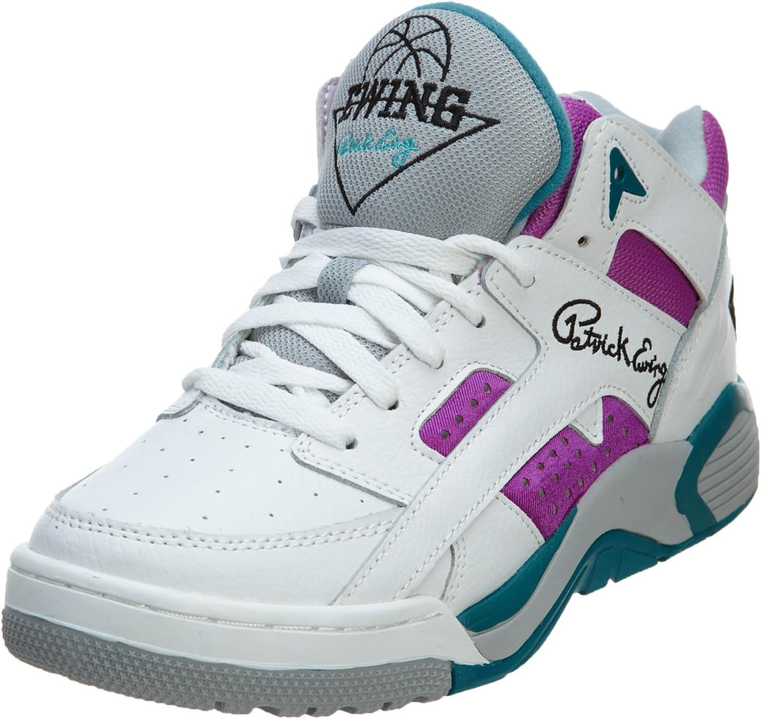 Patrick Ewing Mens "HORNETS" Wrap Baskeall Shoes White/Bay Blue/Purple 1EW90104-186 Size 10