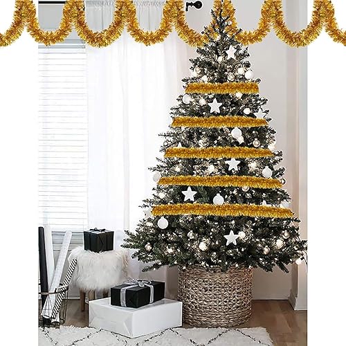 Vista 5 de Crafare Guirnalda metálica dorada de oropel de 40 pies para colgar en el techo para decoración de árbol de Navidad, bodas, suministros de fiesta