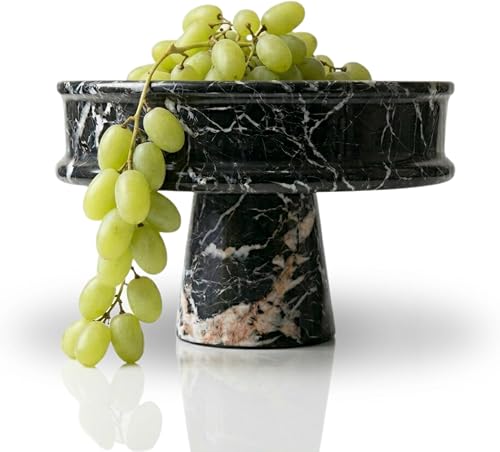 Tivoro Marble Pedestal Bowl for Kitchen Counter, 10" Handcrafted Natural Stone D