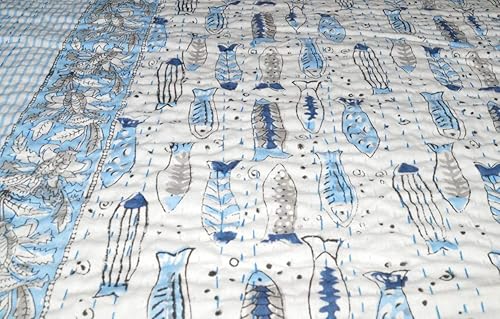 V Vedant Desings - Manta india de algodón con estampado de Anokhi y bloque de mano, 88 x 106 pulgadas