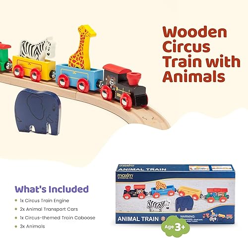 Miniatura 4 de Set de tren con animales de madera Maxim, 7 piezas