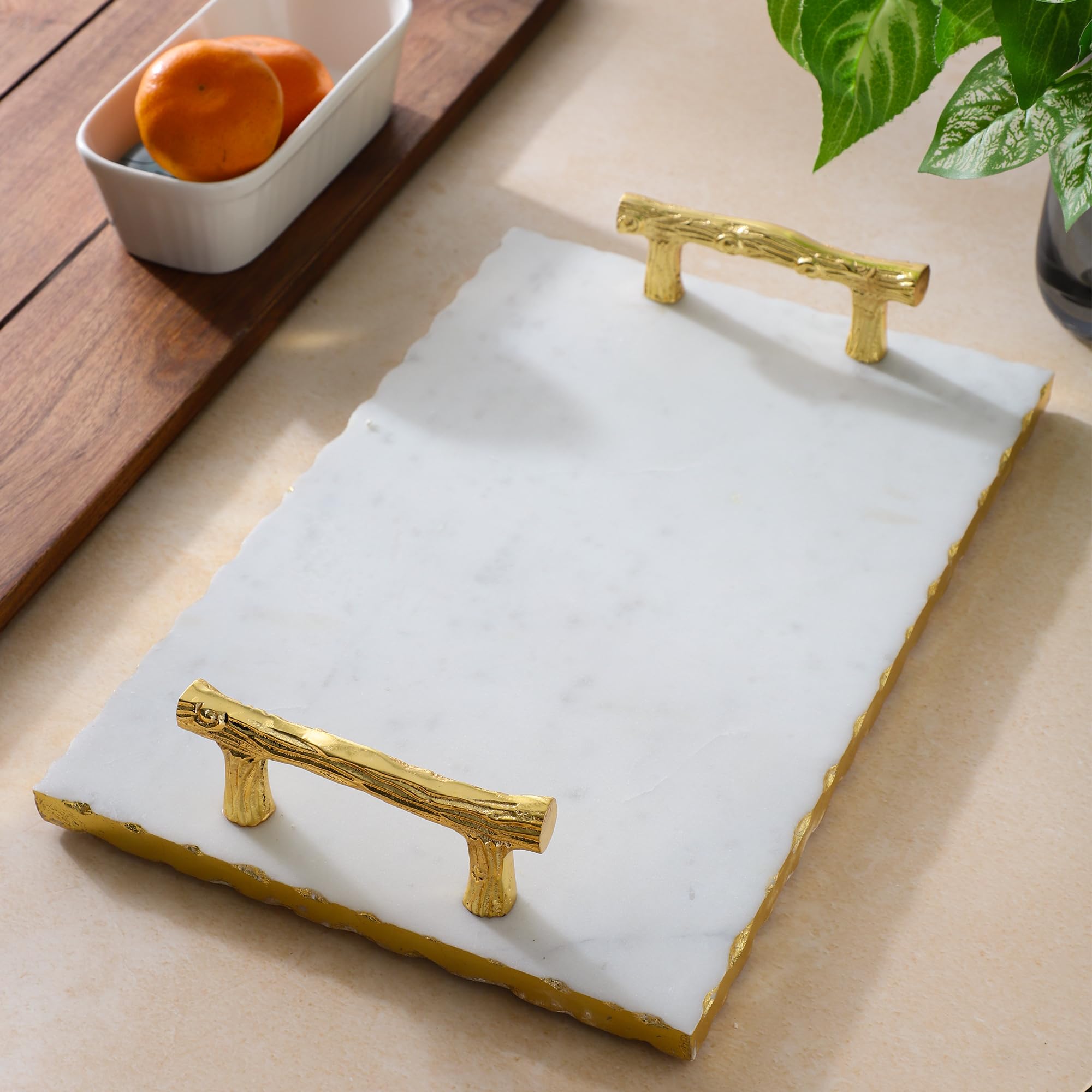NikkisPride Handmade Marble Serving Tray with Gold Finish Metal Handle Luxury Marble Tray with Handles 1