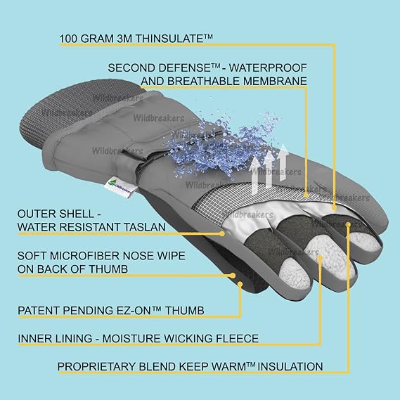 Waterproof Kids Ski Snow Gloves, 100G 3M Thinsulate Warm Winter Boys Girls